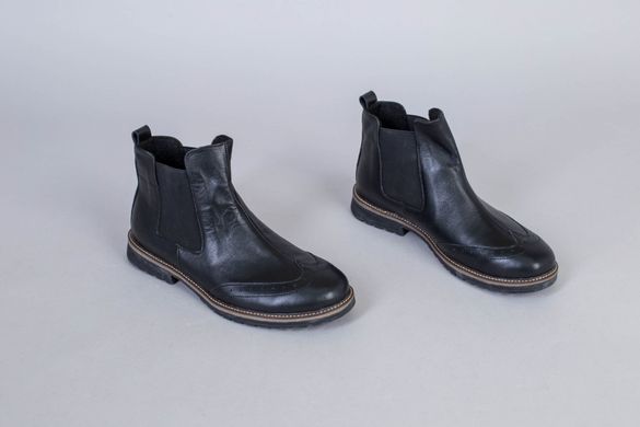Ботинки мужские кожаные черные с резинкой по бокам, на байке, 40, 26.5