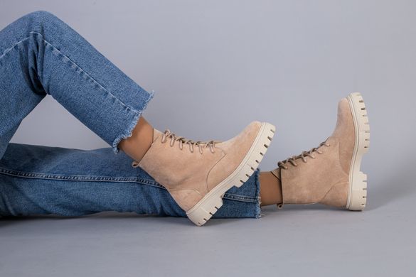 Ботинки женские замшевые пудровые, на шнурках, на кожподкладке, 36, 23.5