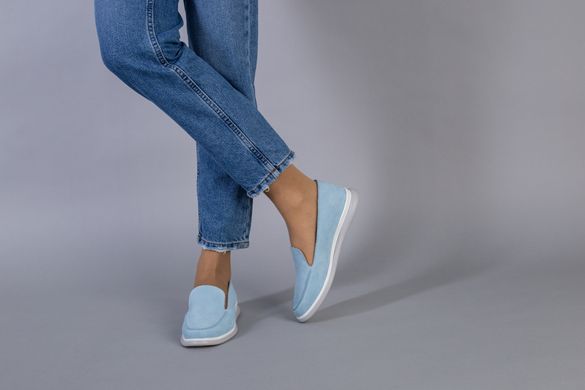 Туфлі жіночі замшеві блакитного кольору на низькому ходу, 36, 23.5