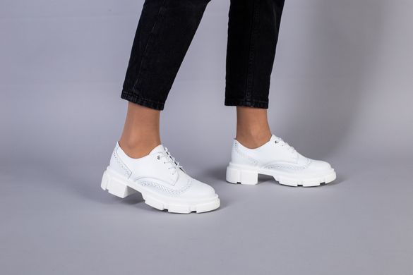 Туфли женские кожаные белые на шнурках, 41, 26.5