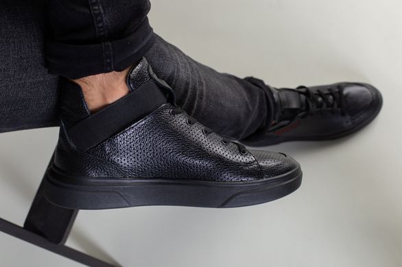 Мужские черные высокие кожаные кроссовки на шнурках и с резинкой, 40, 26.5